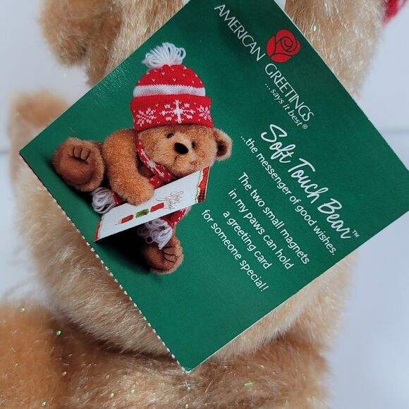 Christmas Bear Plush American Greetings Card Holder Stuffed Animal Magnet Paws - Picture 9 of 13